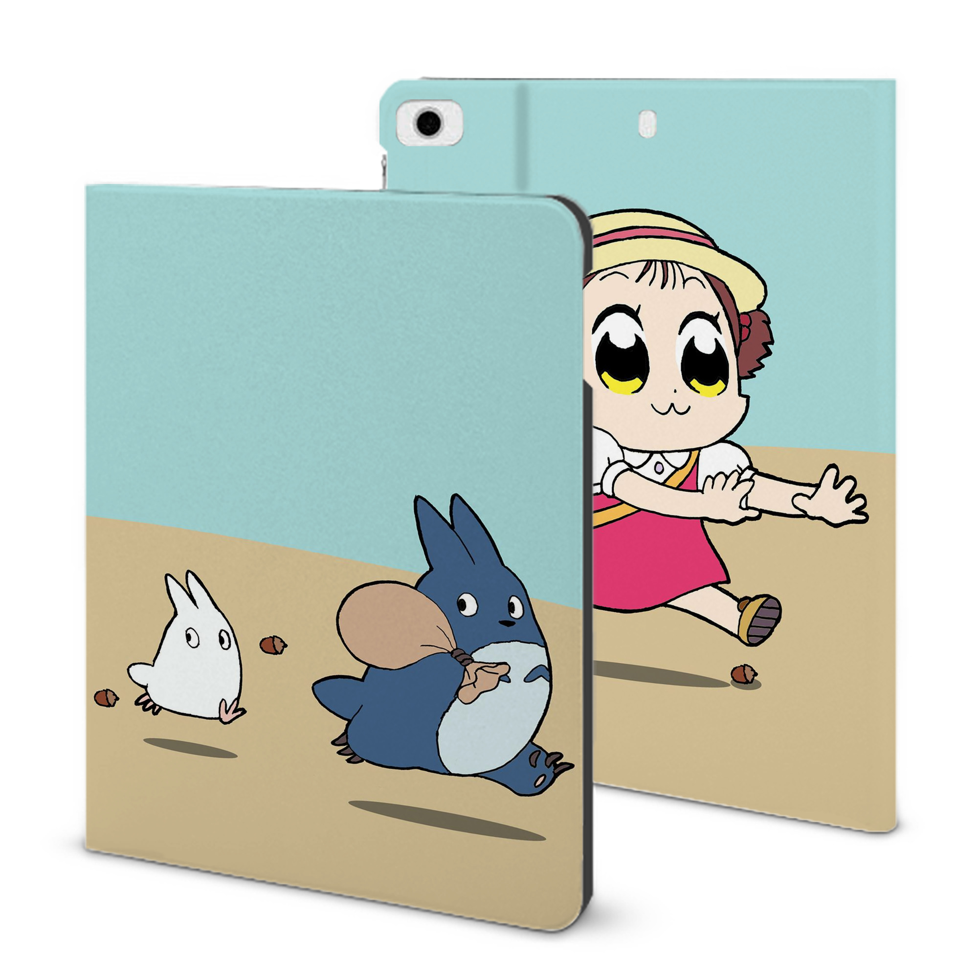 （画像用） となりのトトロ 草壁メイ 草壁サツキ My Neighbor Totoro Satsuki Kusakabe Mei Kusakabe IPad ケース ブック型 PUレザー TPU 耐衝撃 軽量 薄型 ペン収納なし 全面保護 IPad 各モデル対応